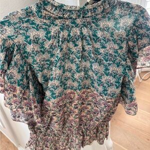 Anthropologie Teal and Pink Floral Blouse